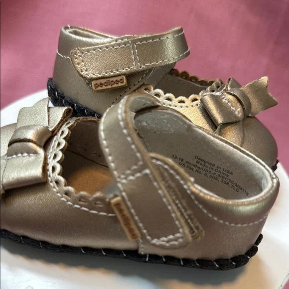 Pediped Gold Dress Shoes T-Strap Design - Picture 6 of 6